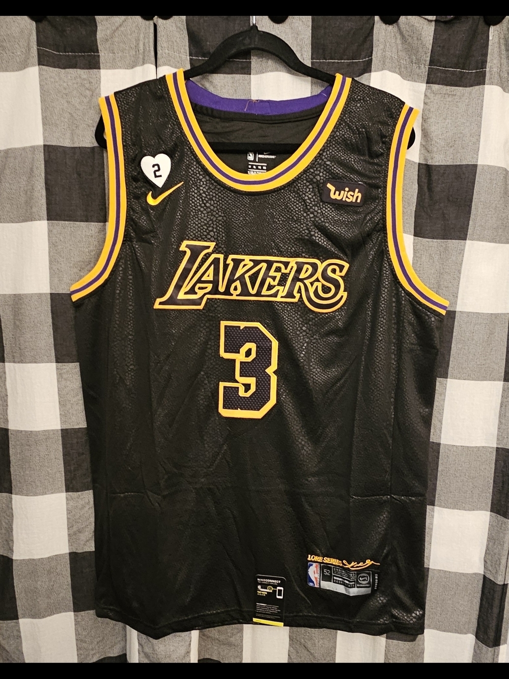 Nike Black  Mamba Los Angeles Lakers #3 DAVIS  Basketball Jersey 2020 GIGI 2